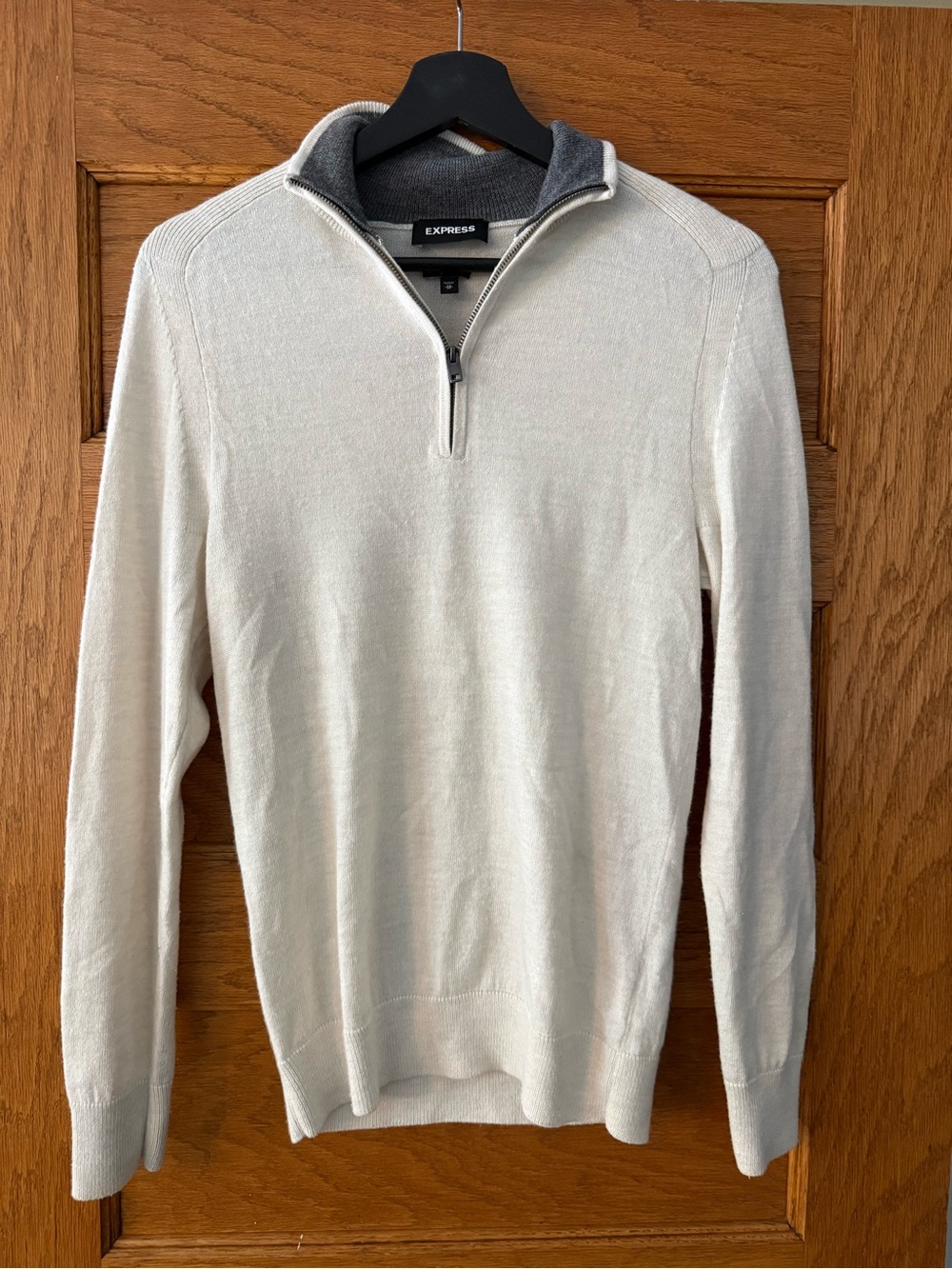 Express Men's Cream Half-Zip Sweater